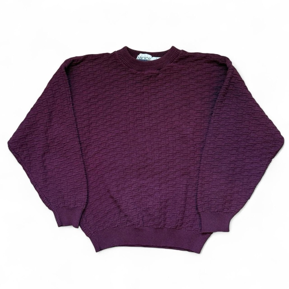 Vintage Anchor Bay Cable Knit Sweater Adult Medium Burgundy Pullover 90s Y2K VTG